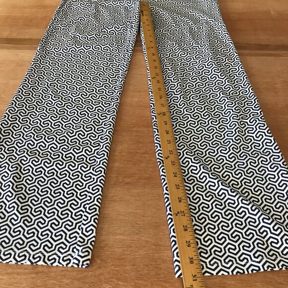 J. Mclaughlin Honeycomb Carmel Pants Women L Blue White Geometric Zip Pocket - Picture 7 of 13
